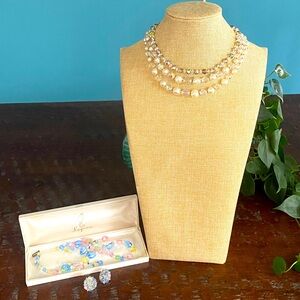 Sold! Laguna Crystals Vintage MCM Necklace Lot Aurora Borealis 50’s Signed